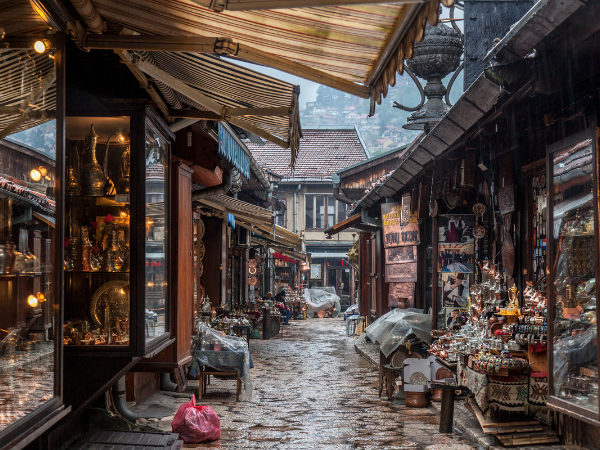 Baščaršija market in Sarajevo Bosnia and Herzegovina – traditional shops and Ottoman heritage