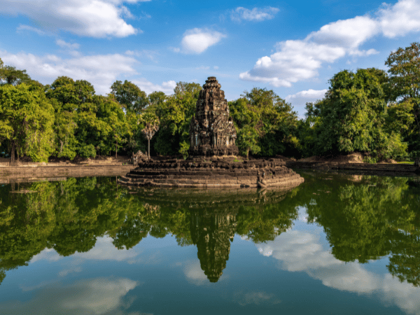 Ancient Cambodian temple on a lake organized within sightseeing tours by a professional DMC in Cambodi