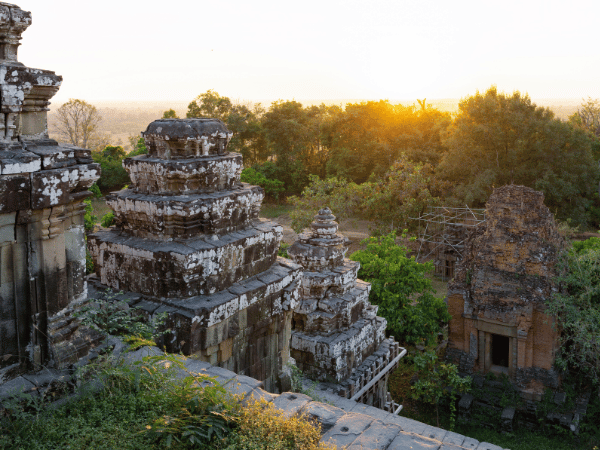 Sunset view of ancient Cambodian temples curated by a trusted DMC in Cambodia for corporate travel groups