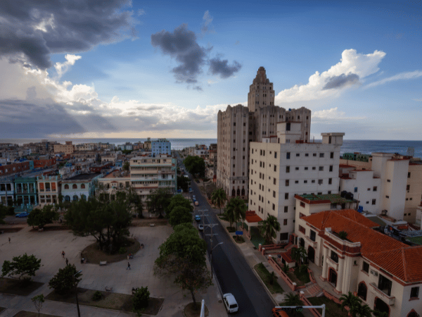 Aerial view of Havana city with historic buildings and ocean skyline – DMC Cuba