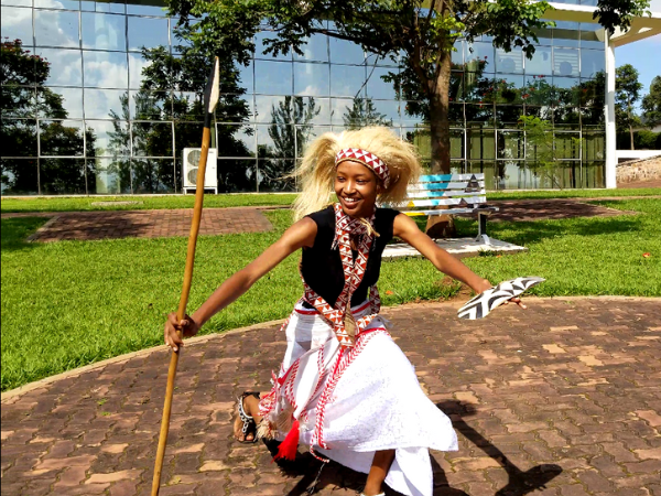 Traditional Rwandan dance performance with a dmc in Rwanda.