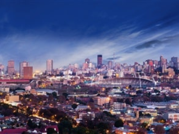 DMC in South Africa – Vibrant cityscape of Johannesburg at night.