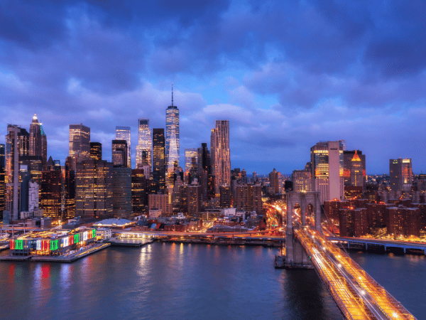 Aerial view of USA financial district at dawn arranged by a leading DMC in USA