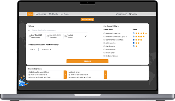 Hotel booking engine interface